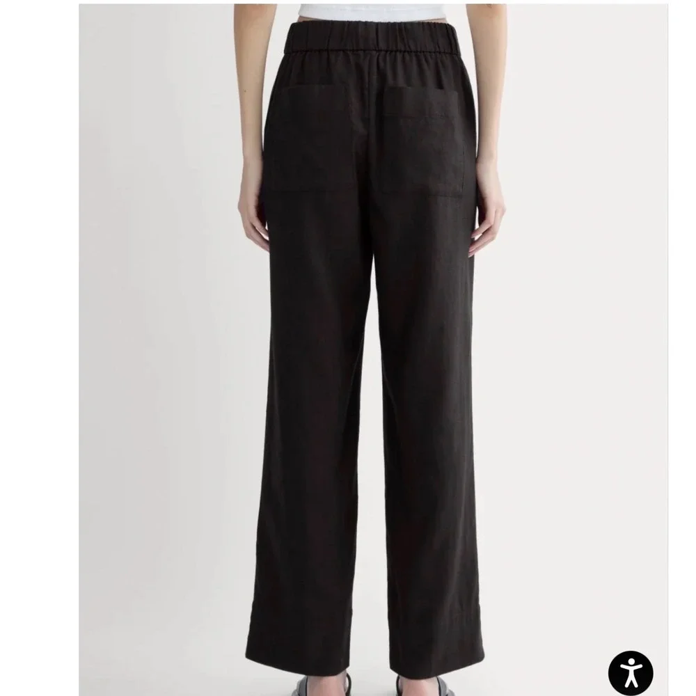 Everlane The‎ Linen Easy Pant Black Straight Leg Elastic Waist Size S Small
